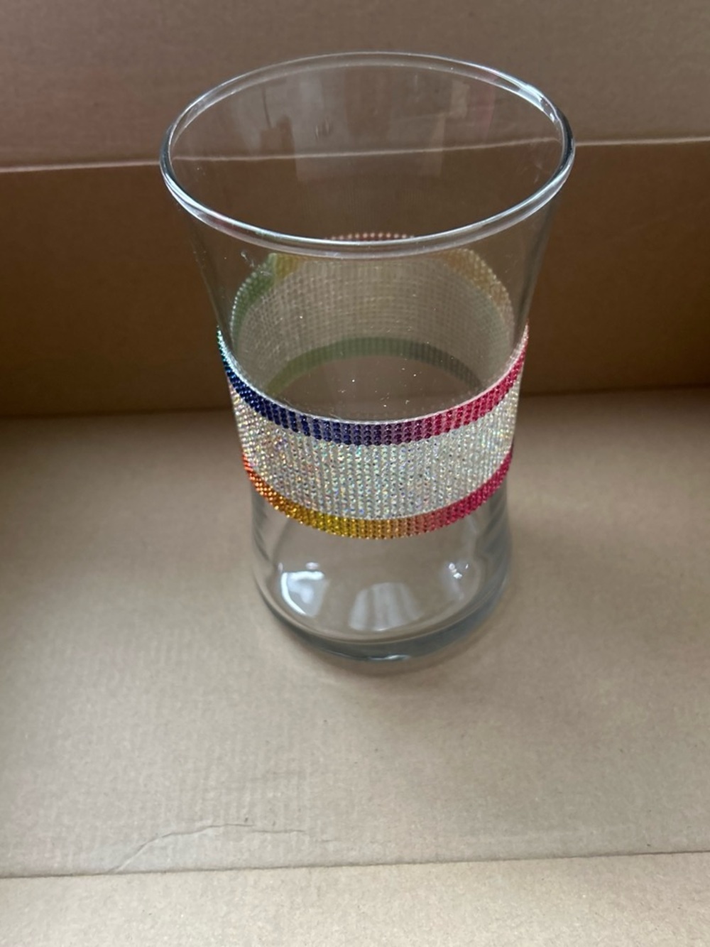 Glass Vase with Multicolor Crystal Band by